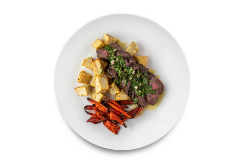 Chimichurri Steak with Carrot and Roasted Potato
